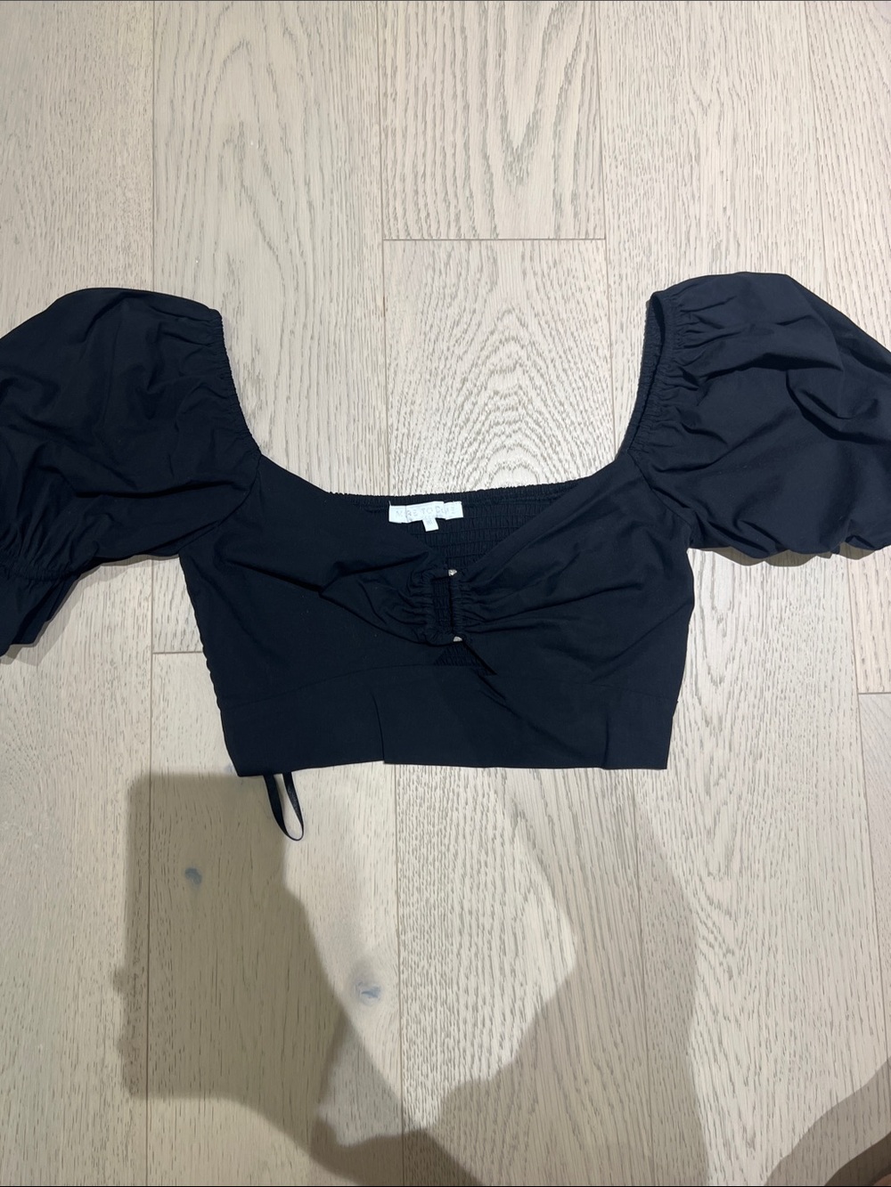 Black Puff-Sleeve Square Neck Crop Top - Women